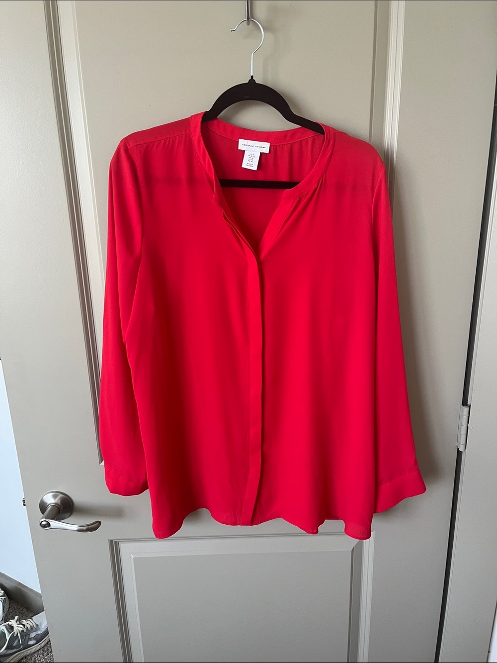 Adrienne Vittadini Vibrant Red Collarless Button-Front Blouse